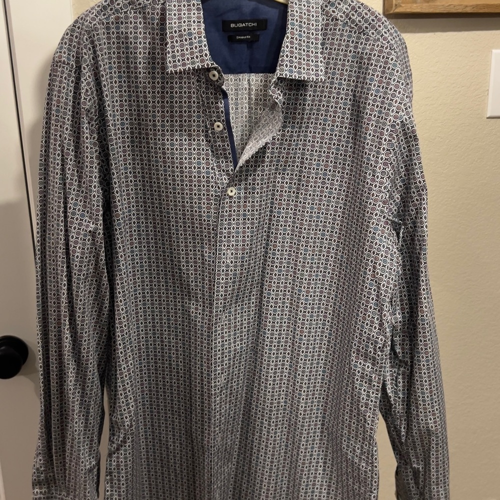 Bugatchi Geometric Blue and White Shirt
